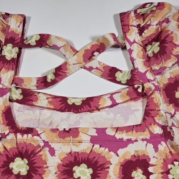 Free People Give Me More Pink Multi Floral Half Sleeve Crop Top Pop Combo Medium - Picture 10 of 14